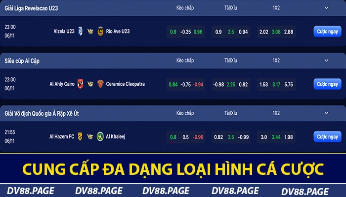 Đa dạng kèo cược cho bet thủ