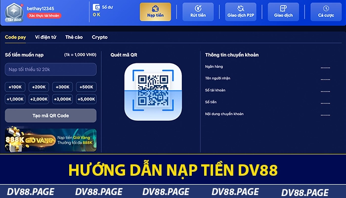 Hướng dẫn nạp tiền DV88